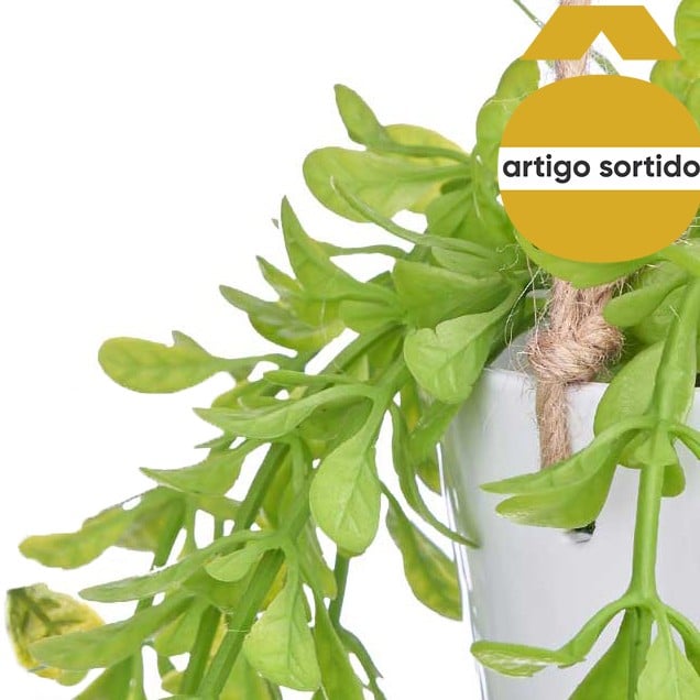 Vaso suspenso com planta artificial verde