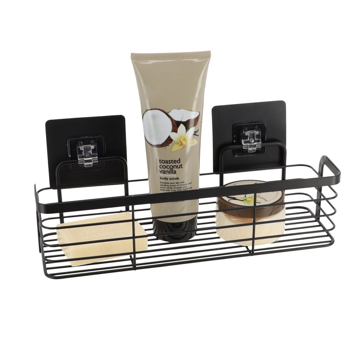 Prateleira WC Preto Em Metal Com Adesivo