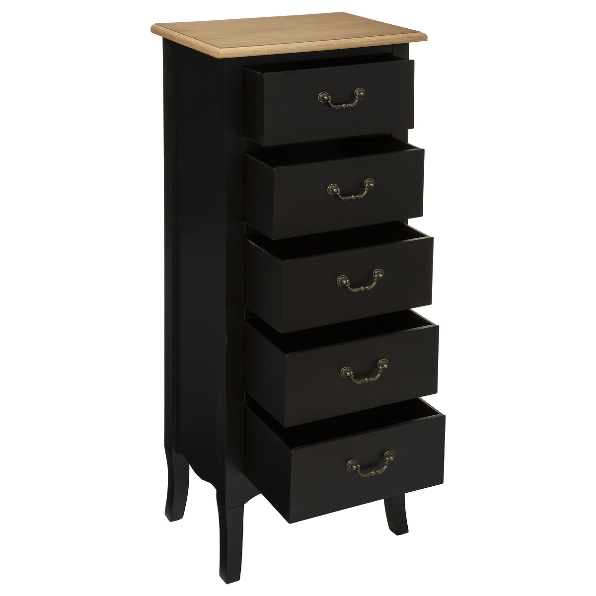 M&oacute;vel com 5 gavetas CHRYSA preto em madeira pinho