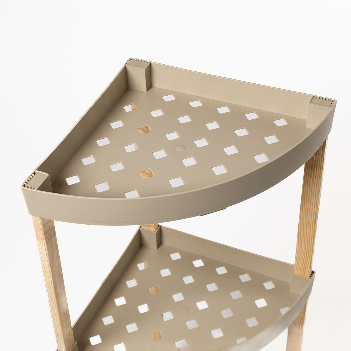 Estante de canto com 3 n&iacute;veis bege em madeira