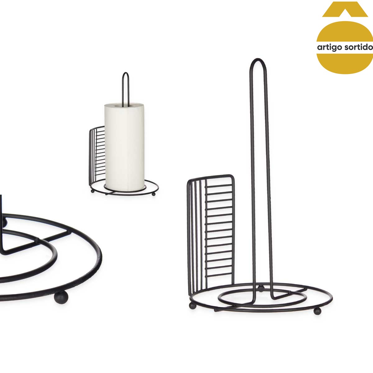 Suporte preto em metal para rolo de cozinha