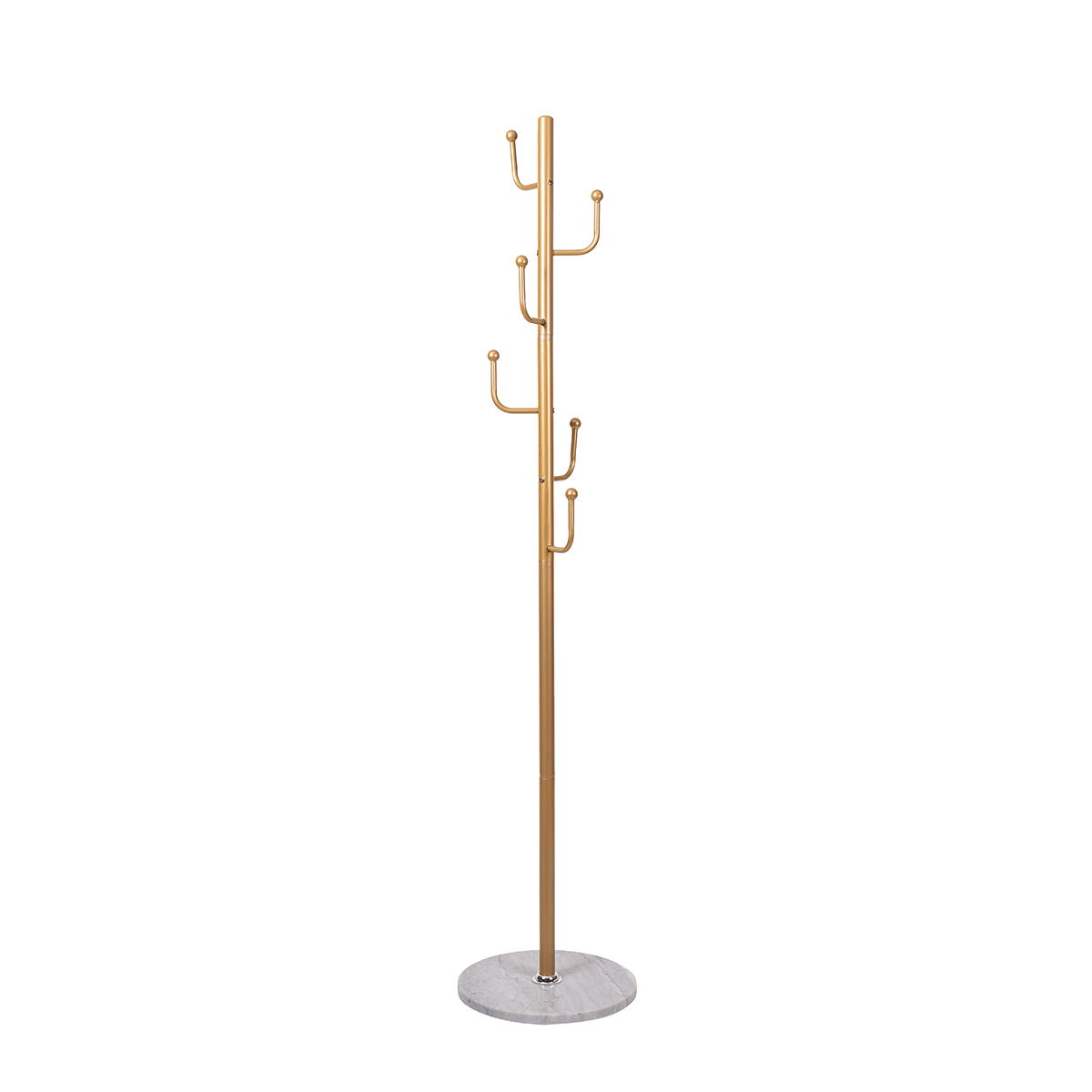 Cabide de p&eacute; com 6 ganchos dourado e base em m&aacute;rmore 177cm