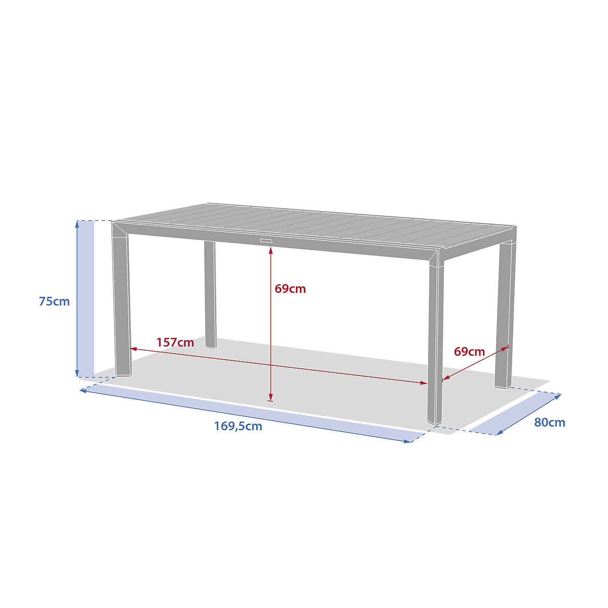 Mesa fixa EVASION em alum&iacute;nio 6 lugares