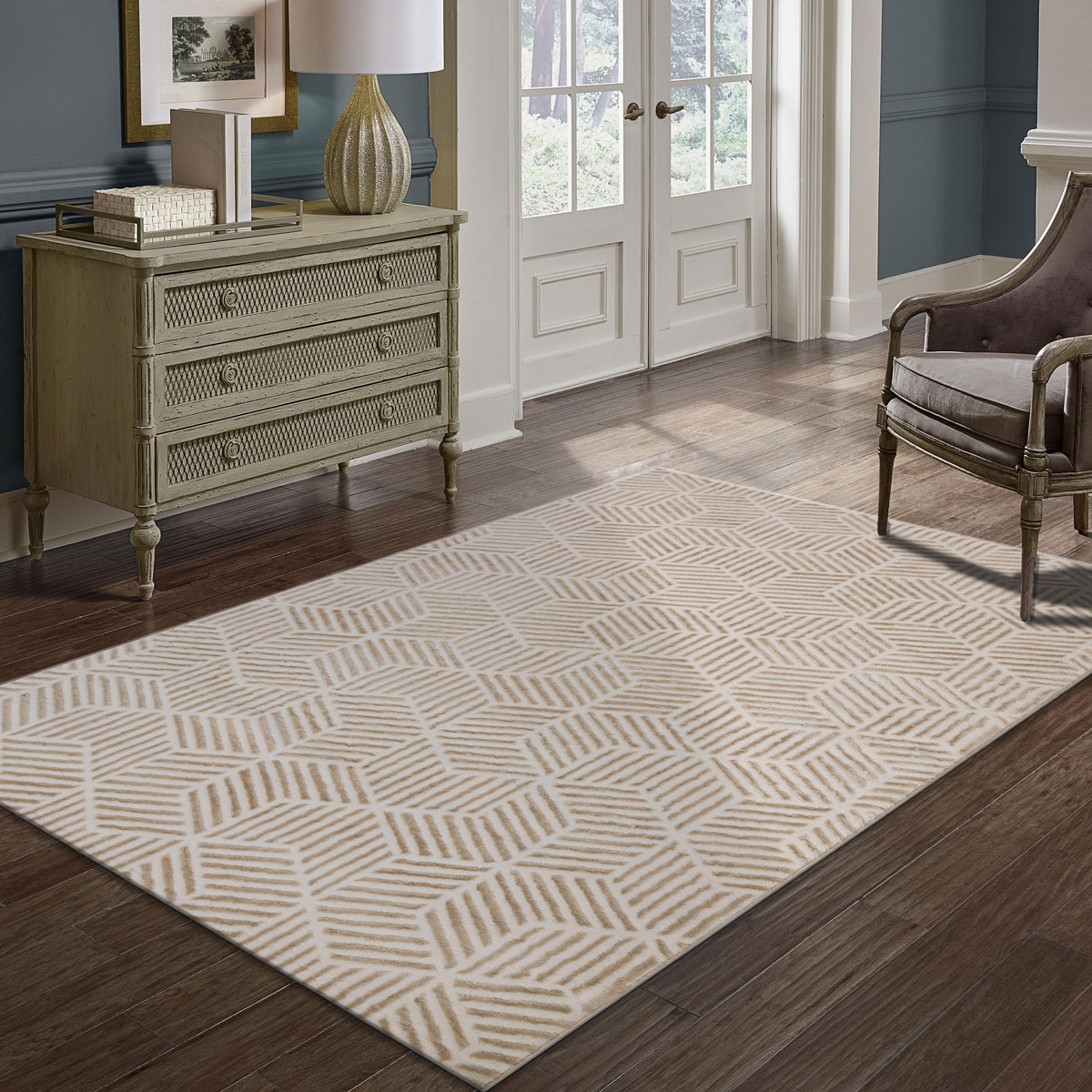 Tapete ZAHA geométrico bege 133x190cm