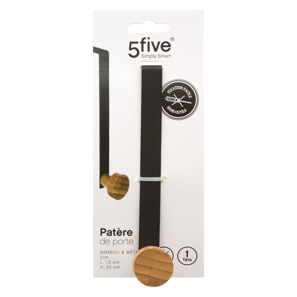 Cabide para porta individual preto em bambu,  Cabide para porta individual preto em bambu