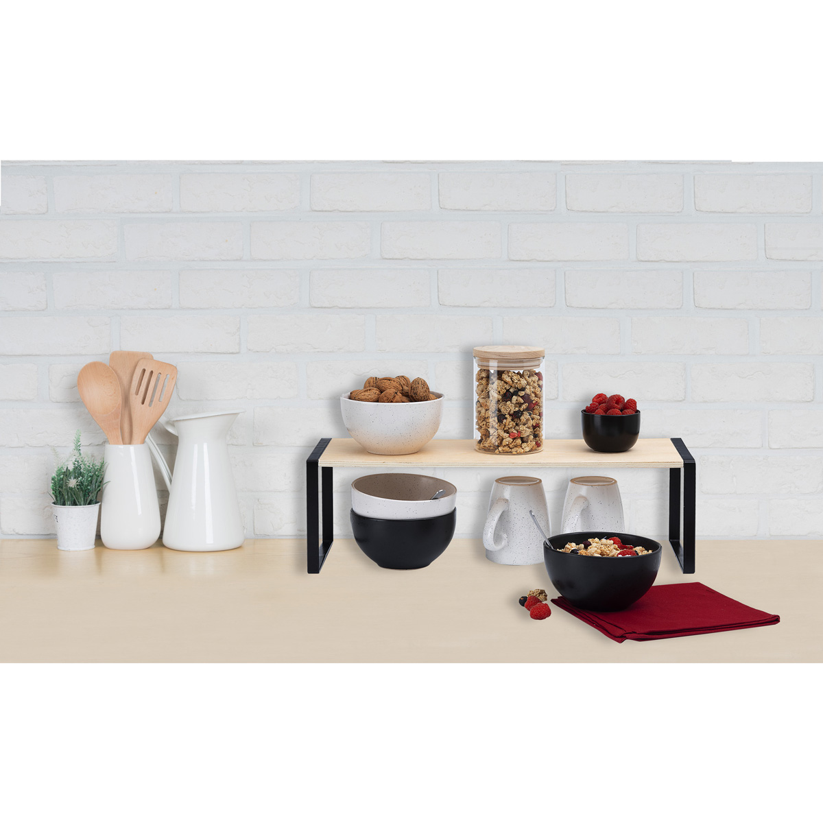 Estante de cozinha para bancada em madeira