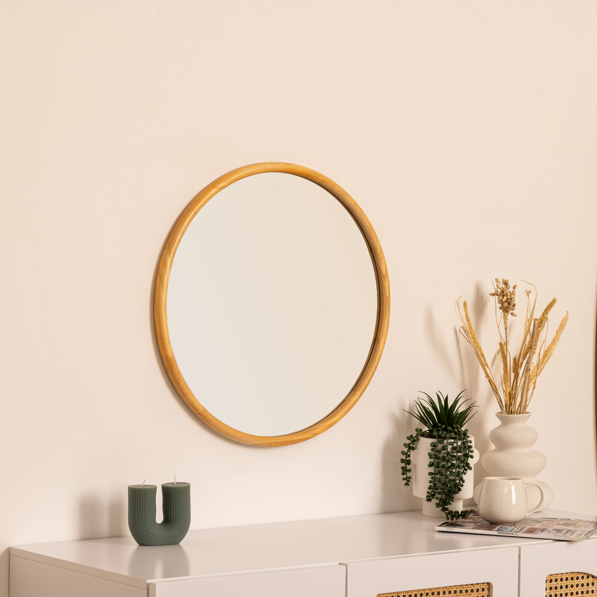 Espelho de parede KIM bege em madeira 55cm