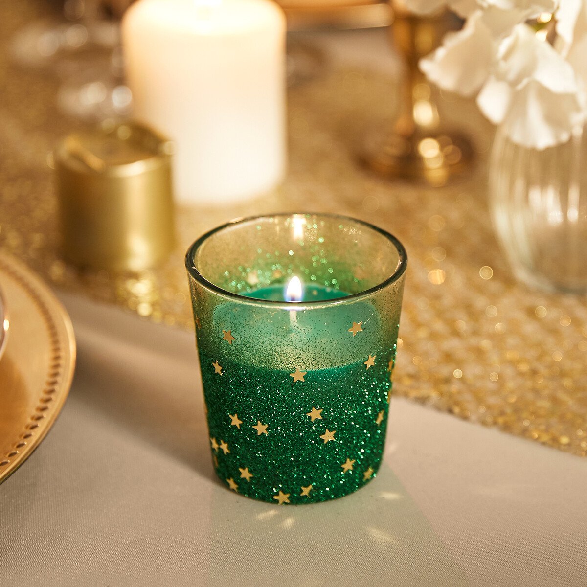 Vela com castiçal verde 8cm