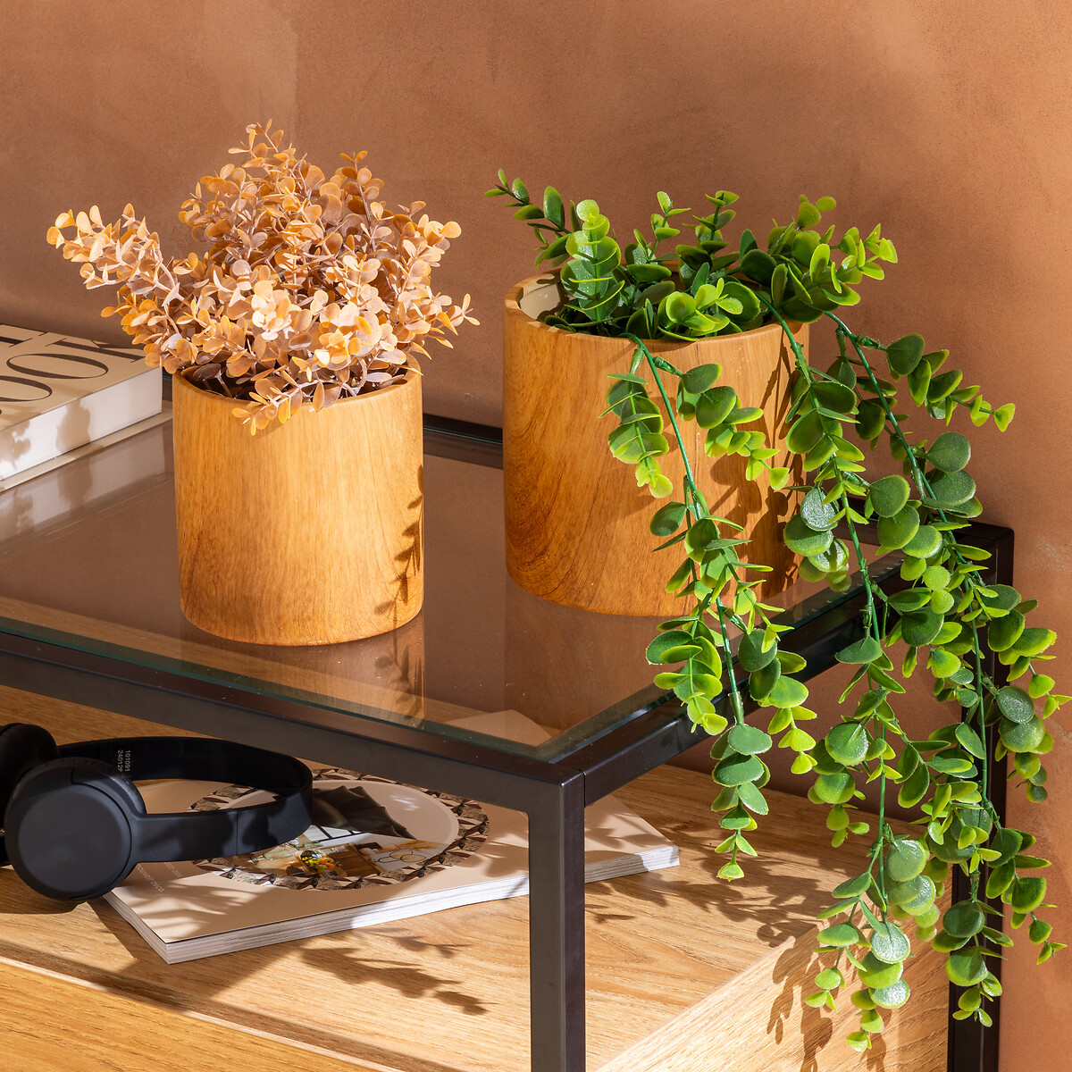 Vaso SOA em cer&acirc;mica efeito madeira 13,4cm