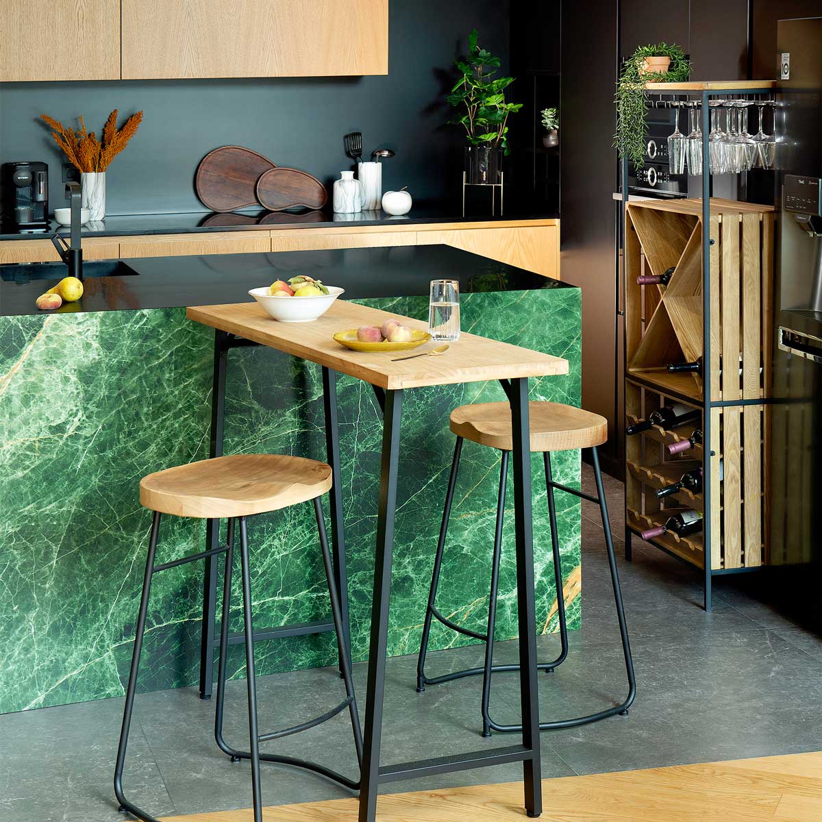 Conjunto de bar HAZEL mesa e 2 bancos preto,  Conjunto de bar HAZEL mesa e 2 bancos preto