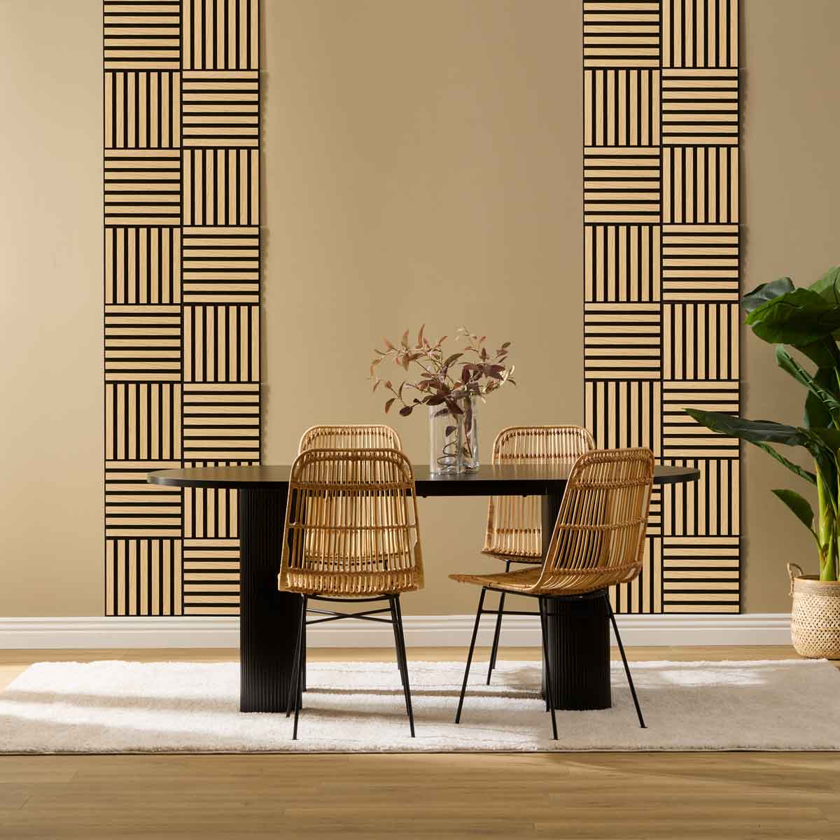 Conjunto de 3 pain&eacute;is decorativos COLVA natural em mdf 30x30cm