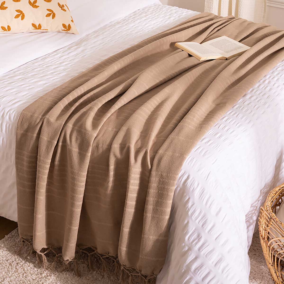 Manta com franjas linho 230x250cm