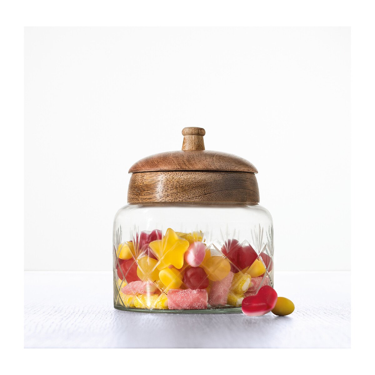 Bomboneira em vidro c/ tampa de madeira