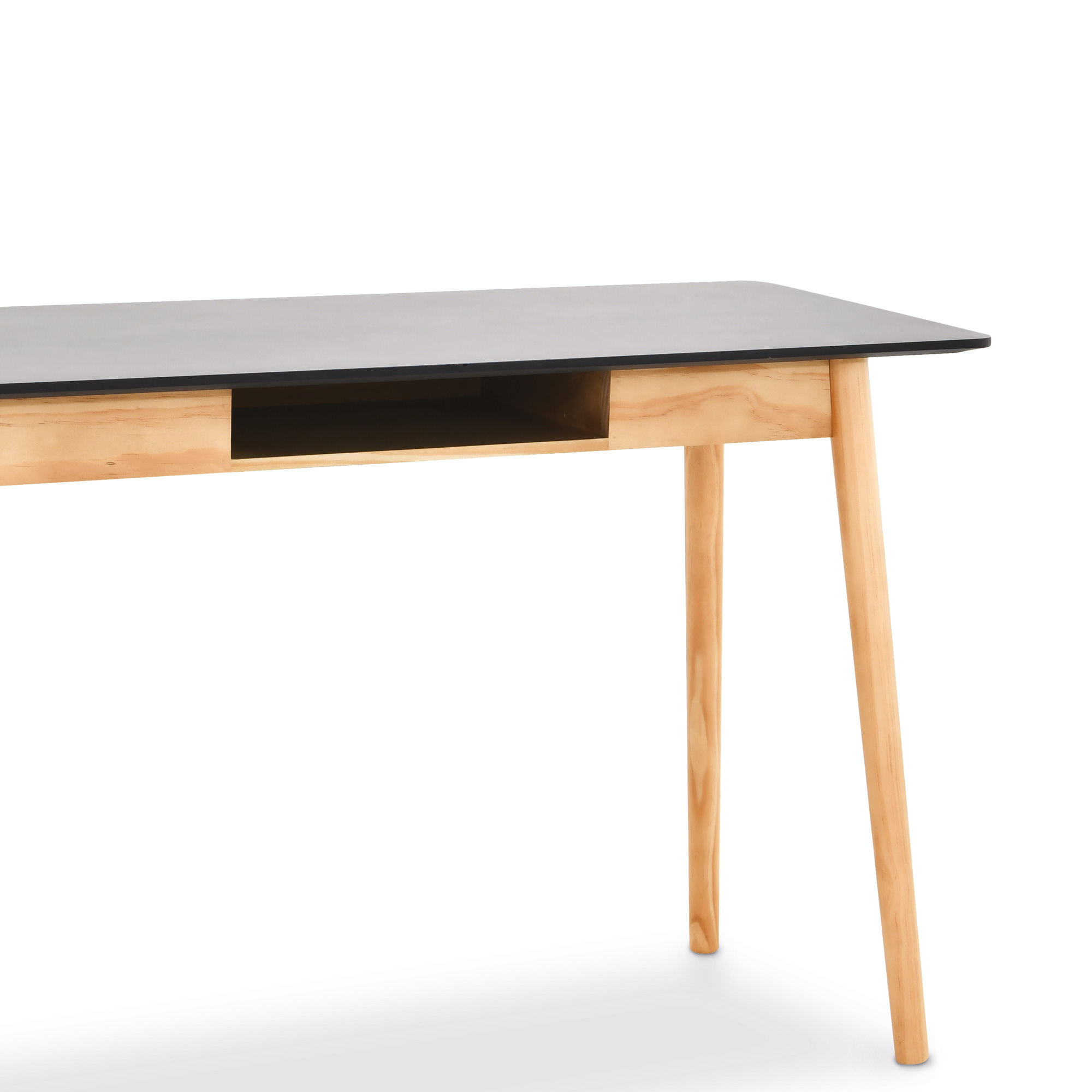 Secret&aacute;ria  Tampo Preto E Pernas Em Madeira Ella