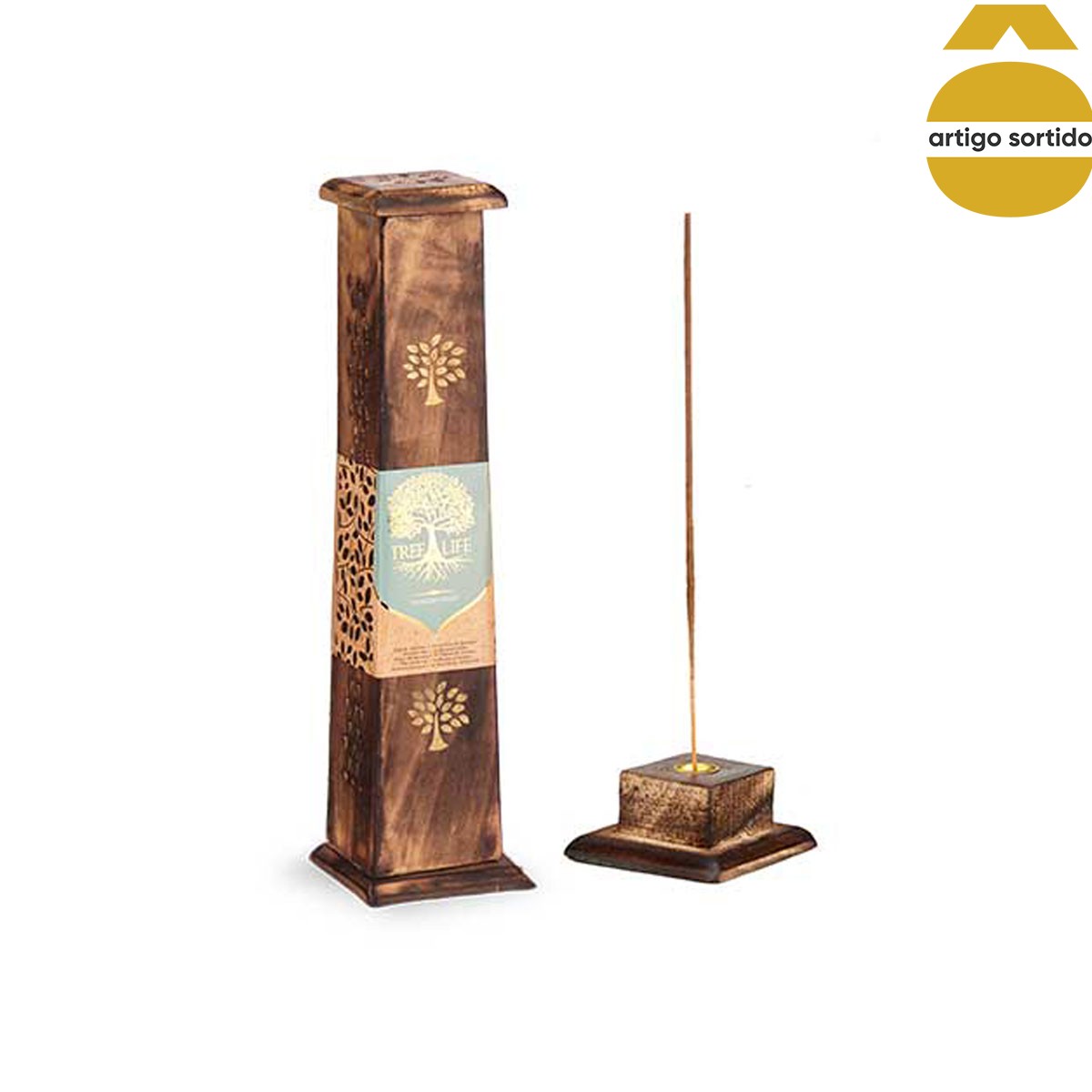 Suporte para incenso em madeira com 10 paus 31cm