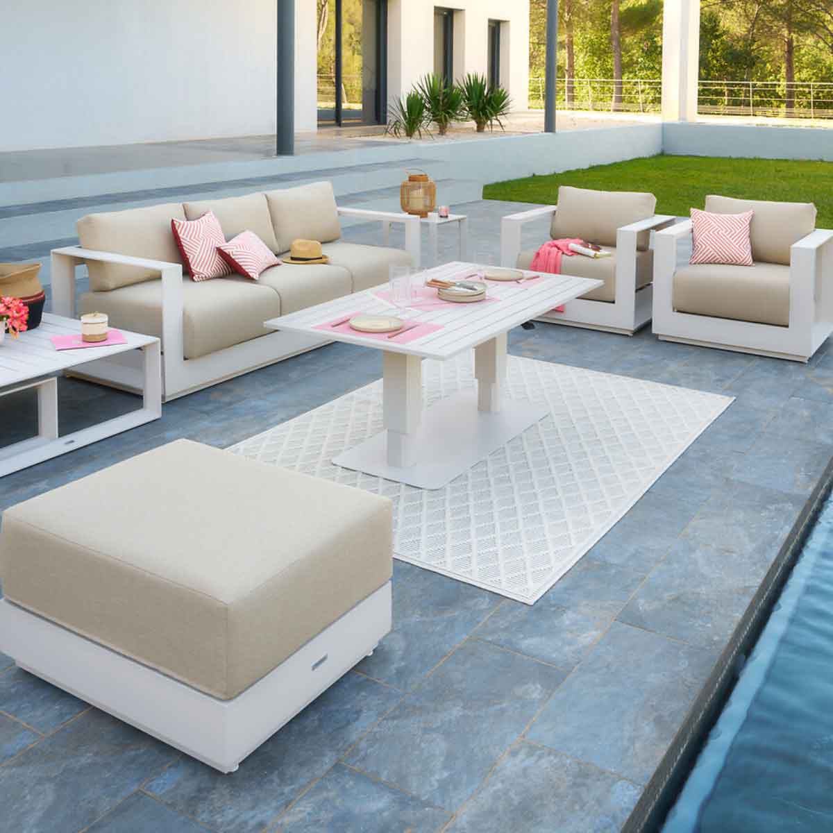 Mesa de centro SALIMIA elev&aacute;vel branco