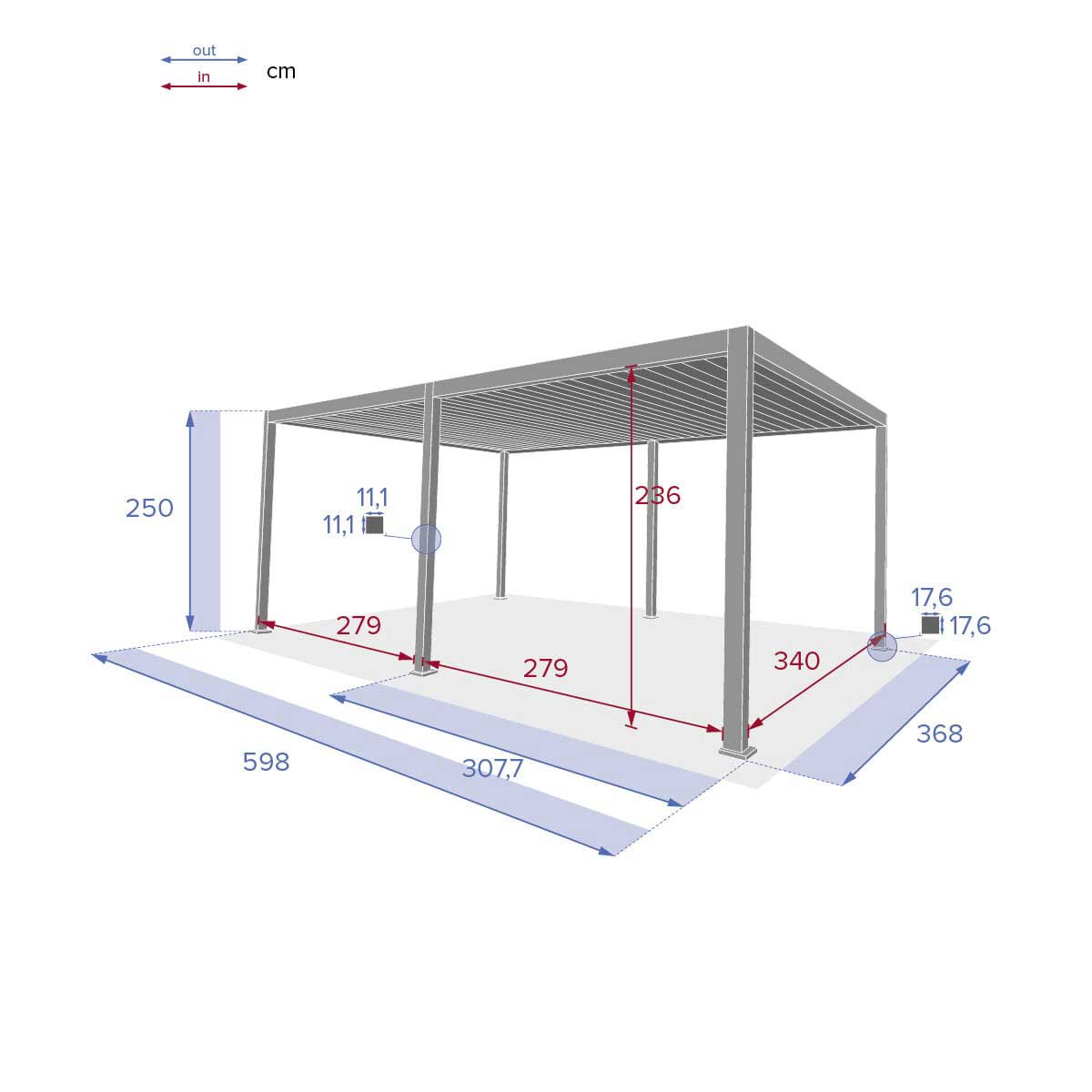 Pérgola ÉVORA cinza graphite 3,6x6m,  Pérgola ÉVORA cinza graphite 3,6x6m