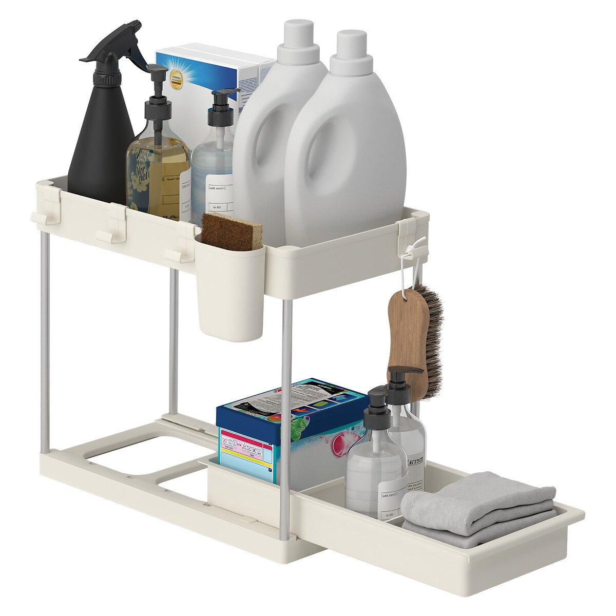 Organizador para arm&aacute;rio bege com 2 n&iacute;veis 34cm