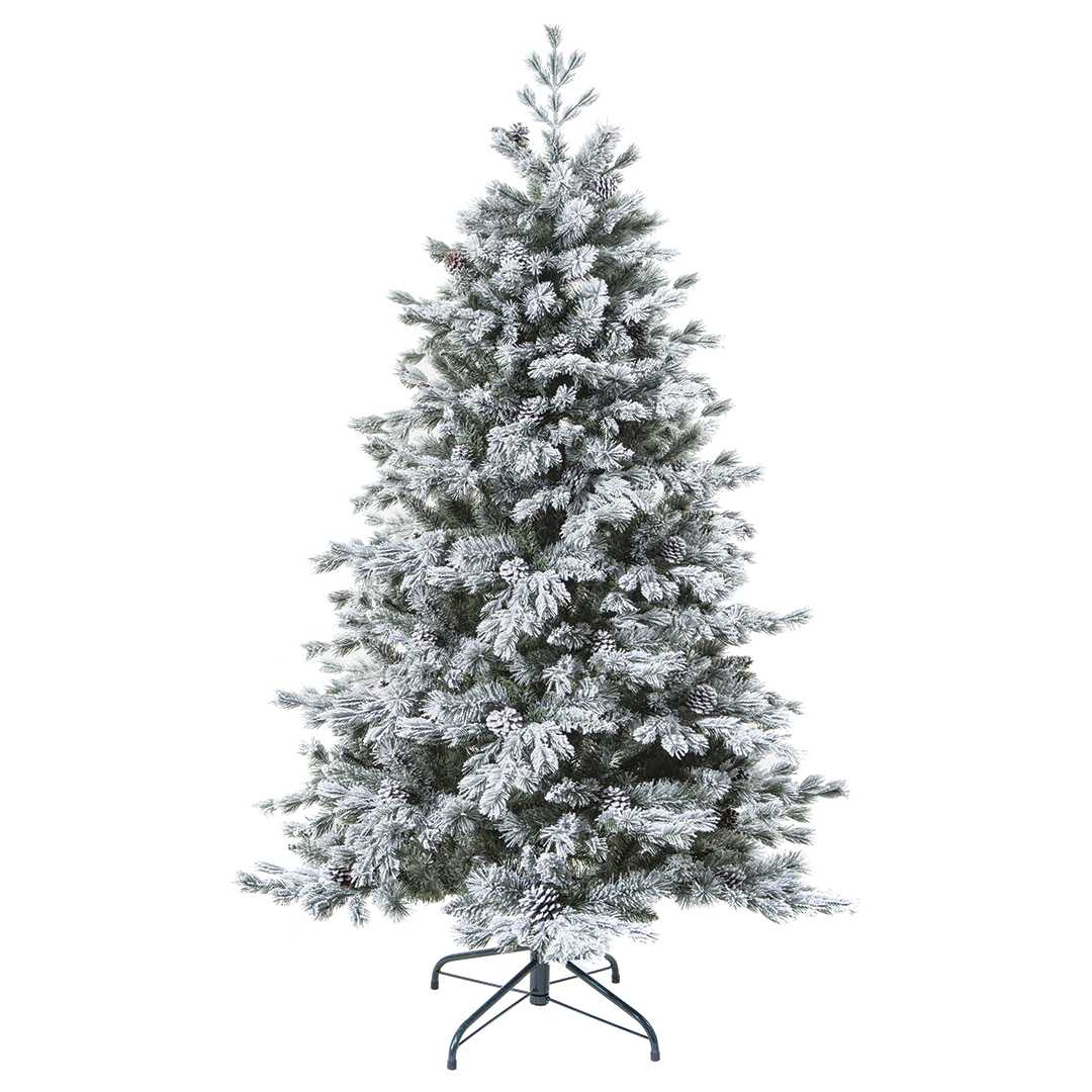 &Aacute;rvore de natal YUKON verde efeito neve com pinhas 210cm
