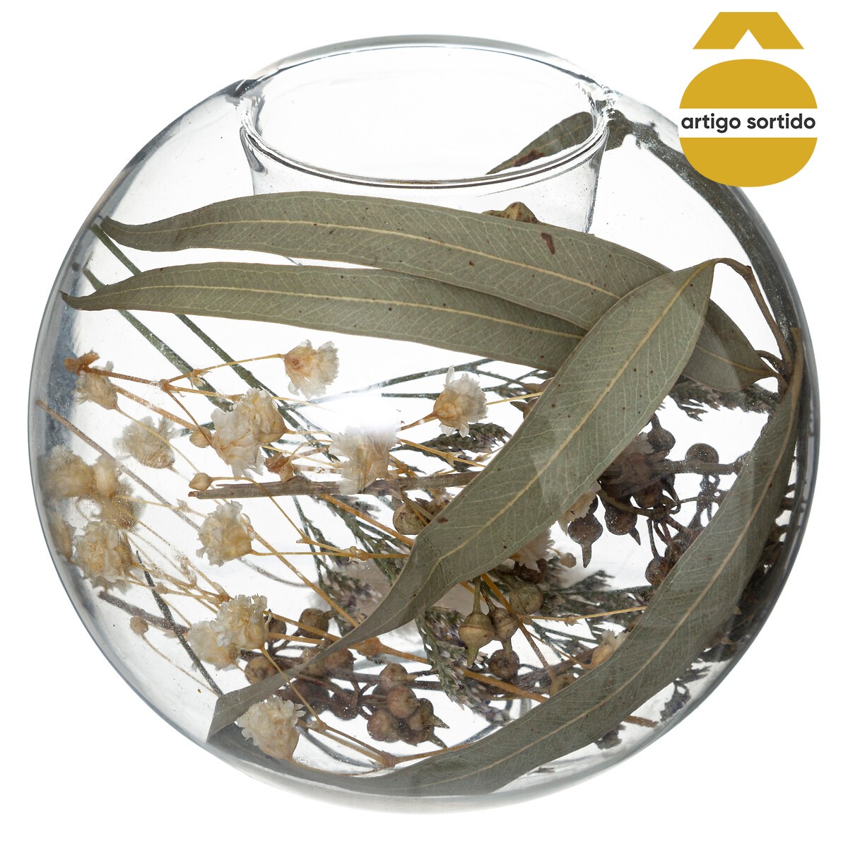 Casti&ccedil;al em globo com flores secas