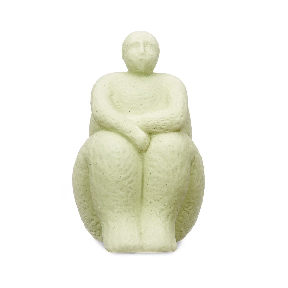 Est&aacute;tua figura de mulher sentada em cer&acirc;mica verde 30cm