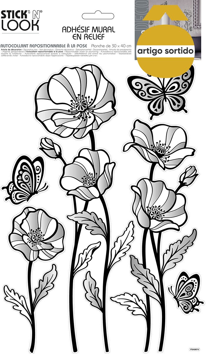 Sticker flor preta com relevo 41x29cm