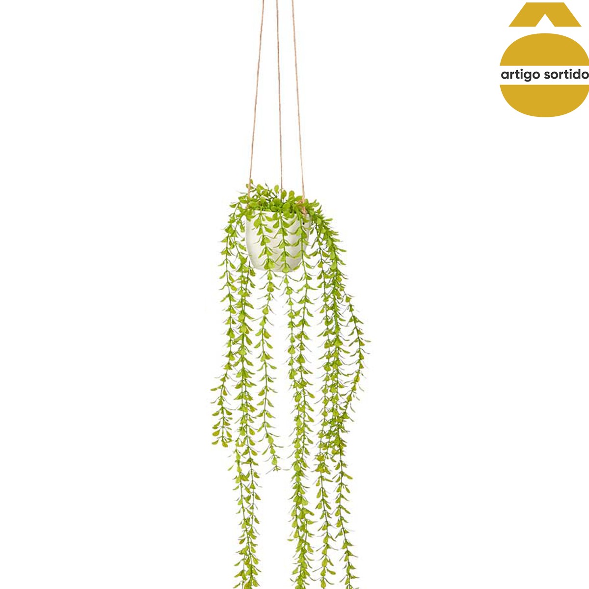 Vaso suspenso com planta artificial verde