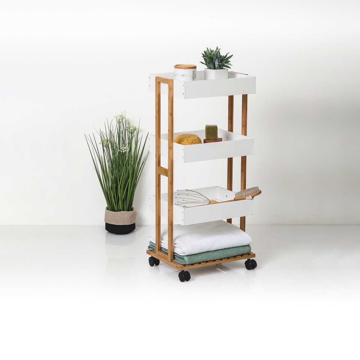 Móvel wc branco NATUREO em bambu e mdf com rodas