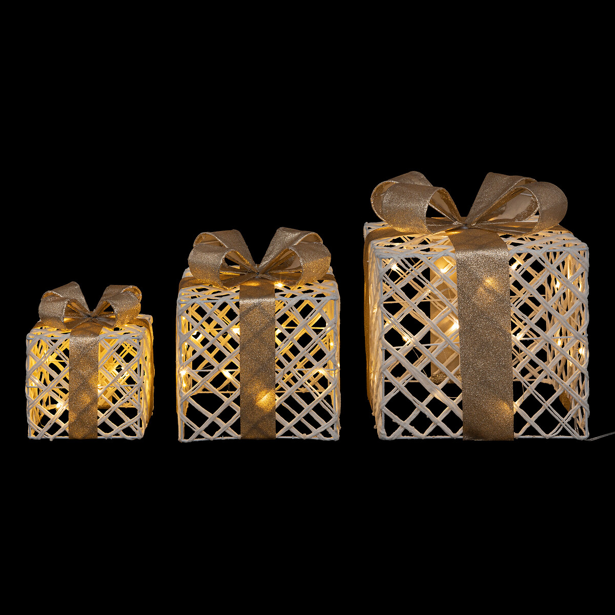 Caixa presente branco e dourado com led 15x15cm