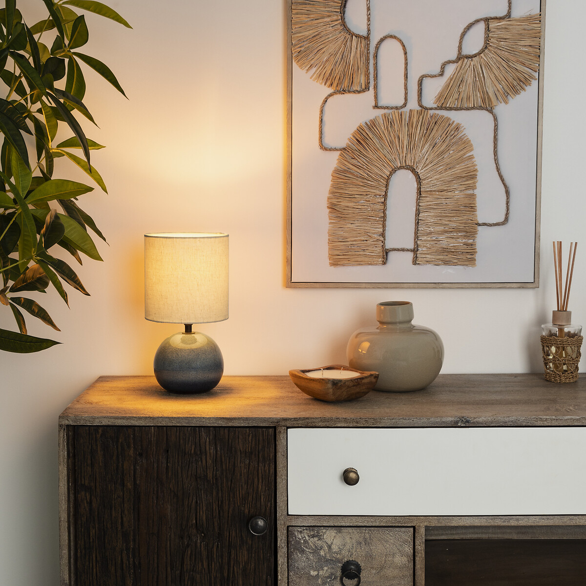 Candeeiro de mesa GAIA cinza em cerâmica 28cm