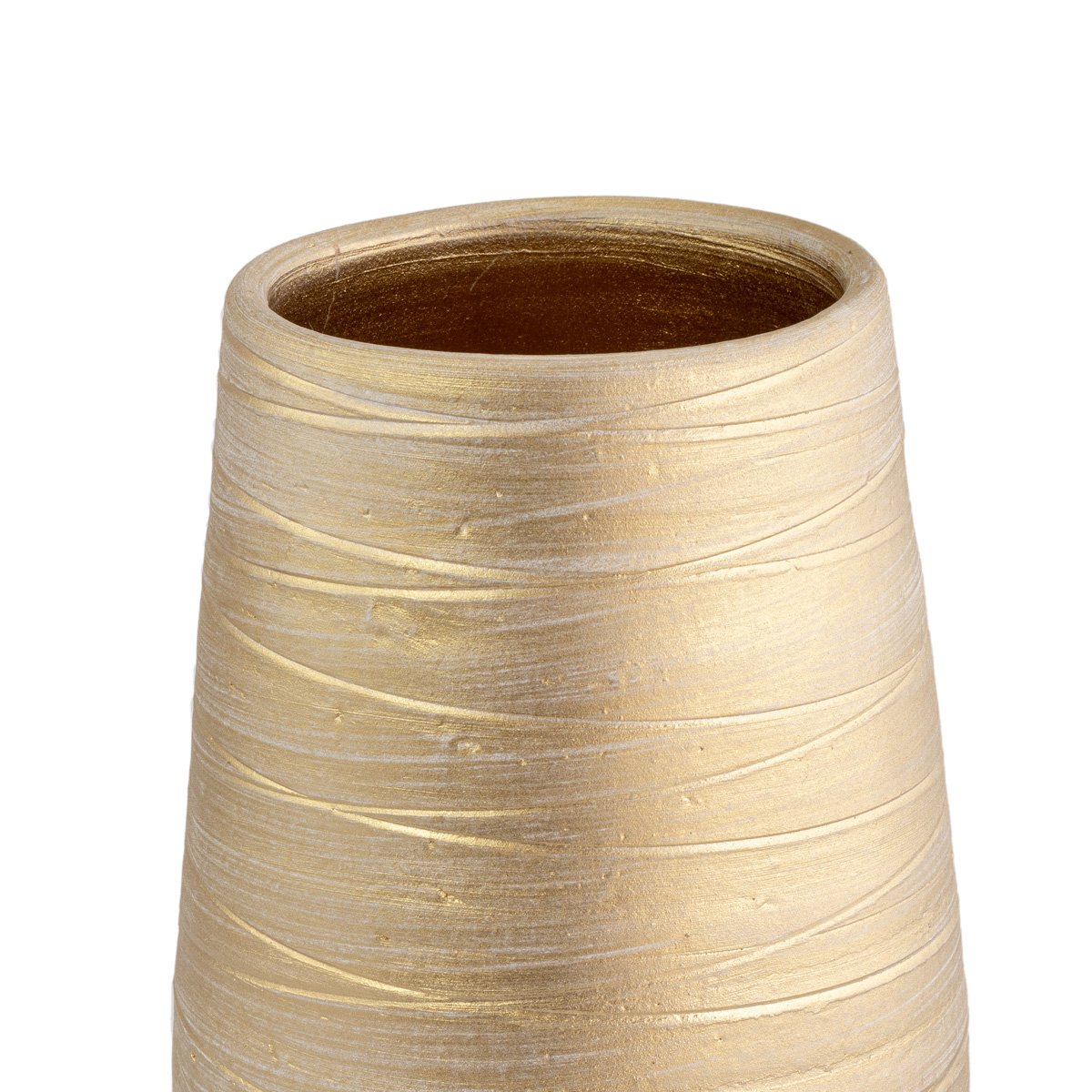 Jarra riscada dourada em cerâmica 40cm,  Jarra riscada dourada em cerâmica 40cm