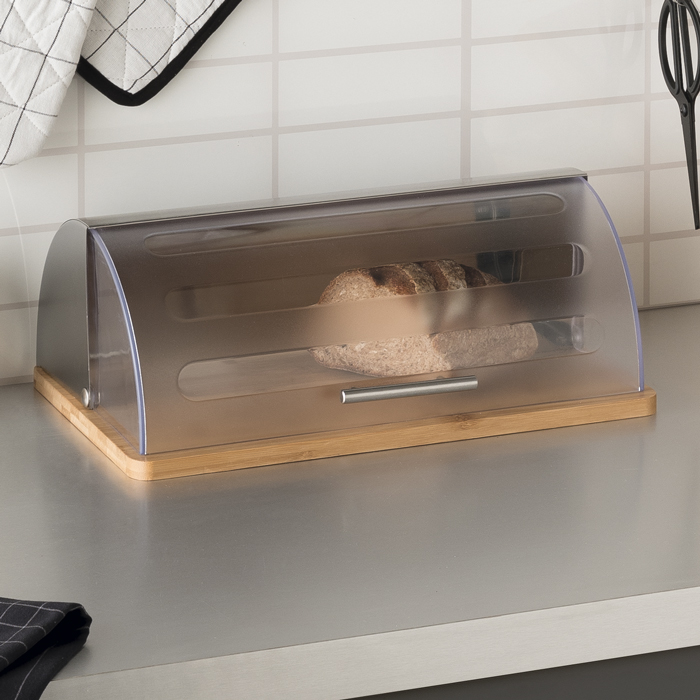 Caixa para pão em inox e bambu