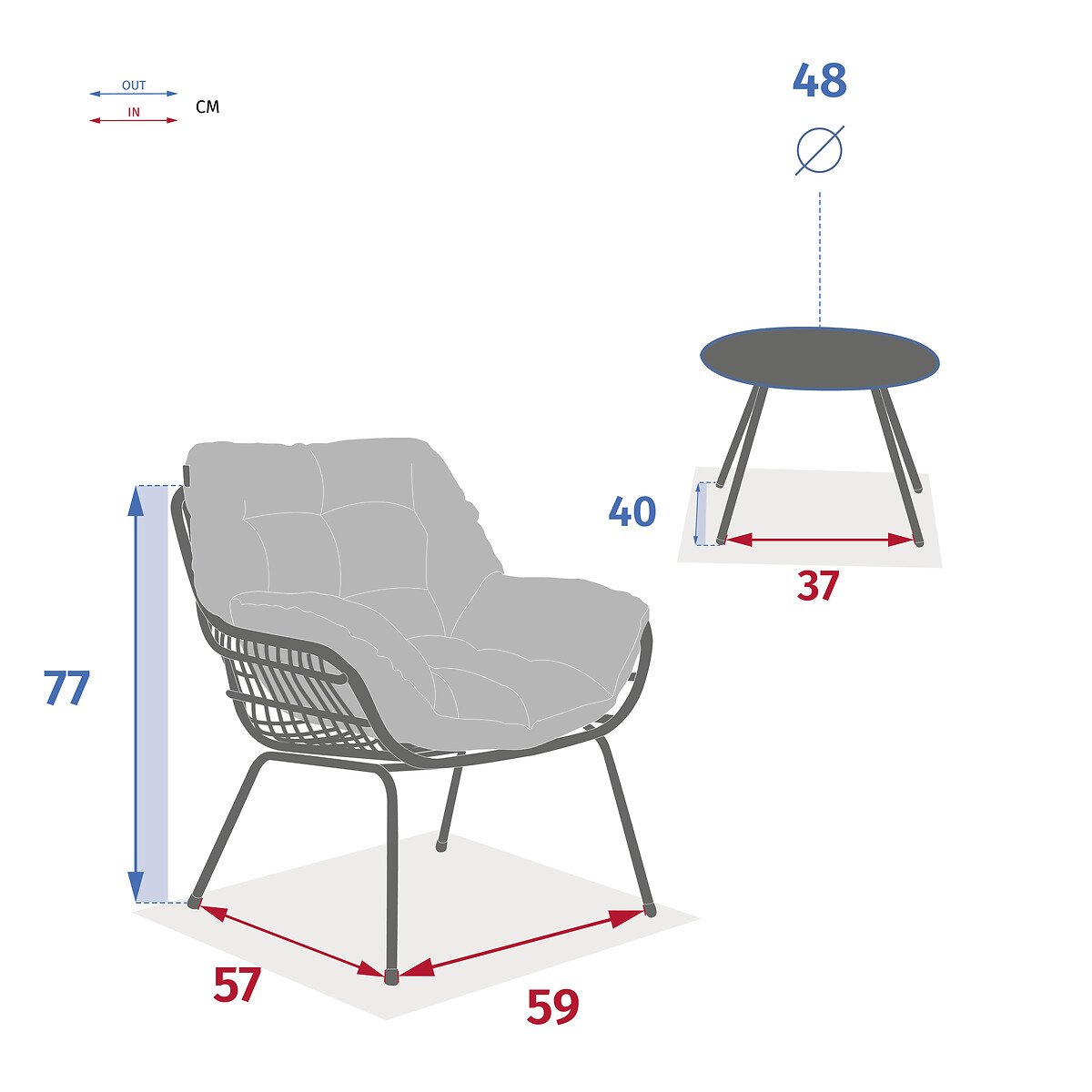 Conjunto de jardim PAOPAO laurier para 2 pessoas
