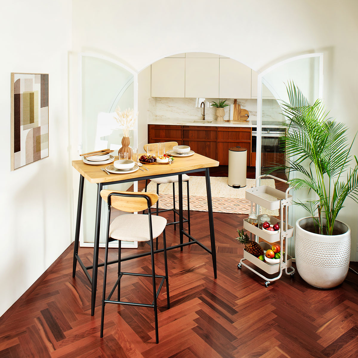 Conjunto de bar URBAN mesa e 2 bancos castanho