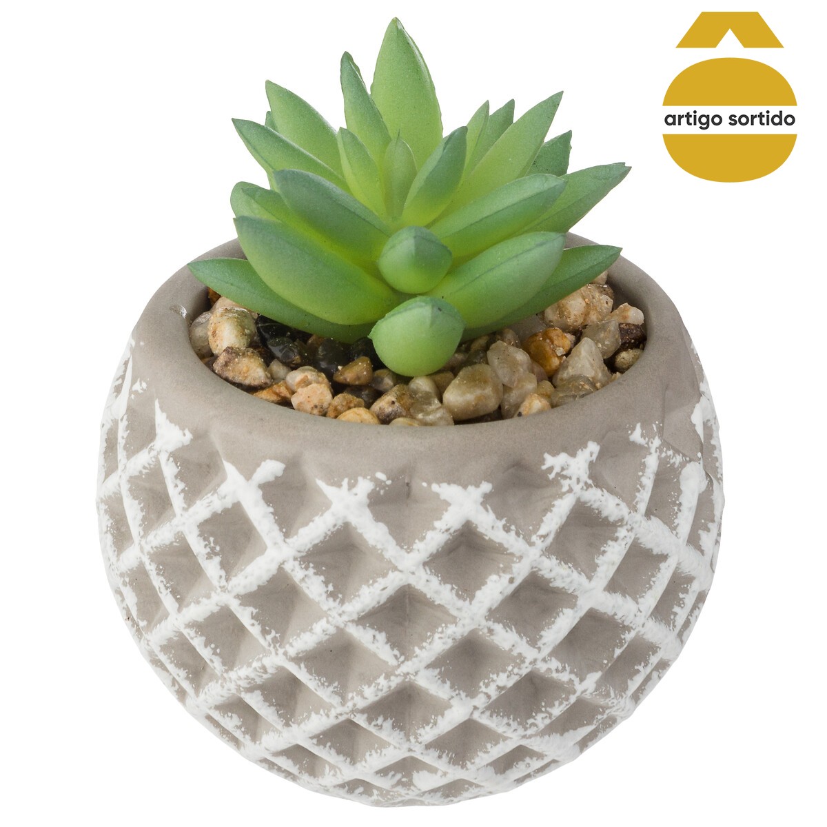 Vaso de cimento cinza com cato 9cm