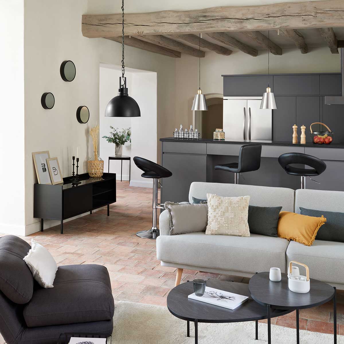 Candeeiro de teto basalt em metal preto