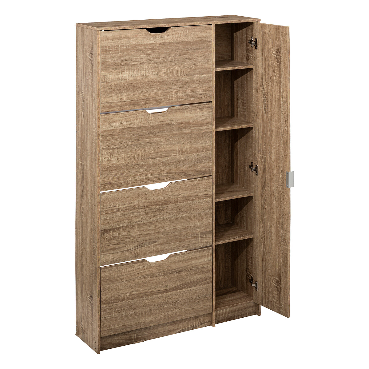 Sapateira castanha com 4 gavetas e porta com espelho