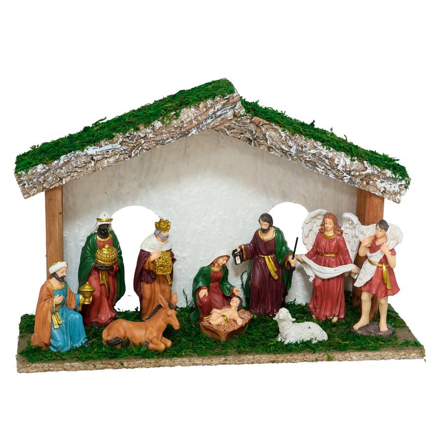 Pres&eacute;pio cabana com 10 figuras