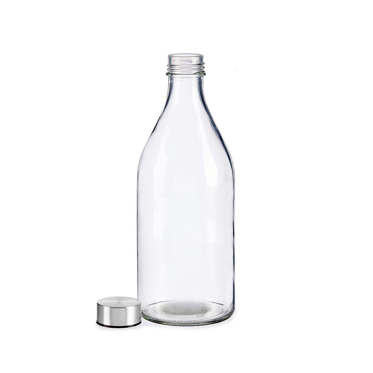 Garrafa de vidro com tampa em metal 1l