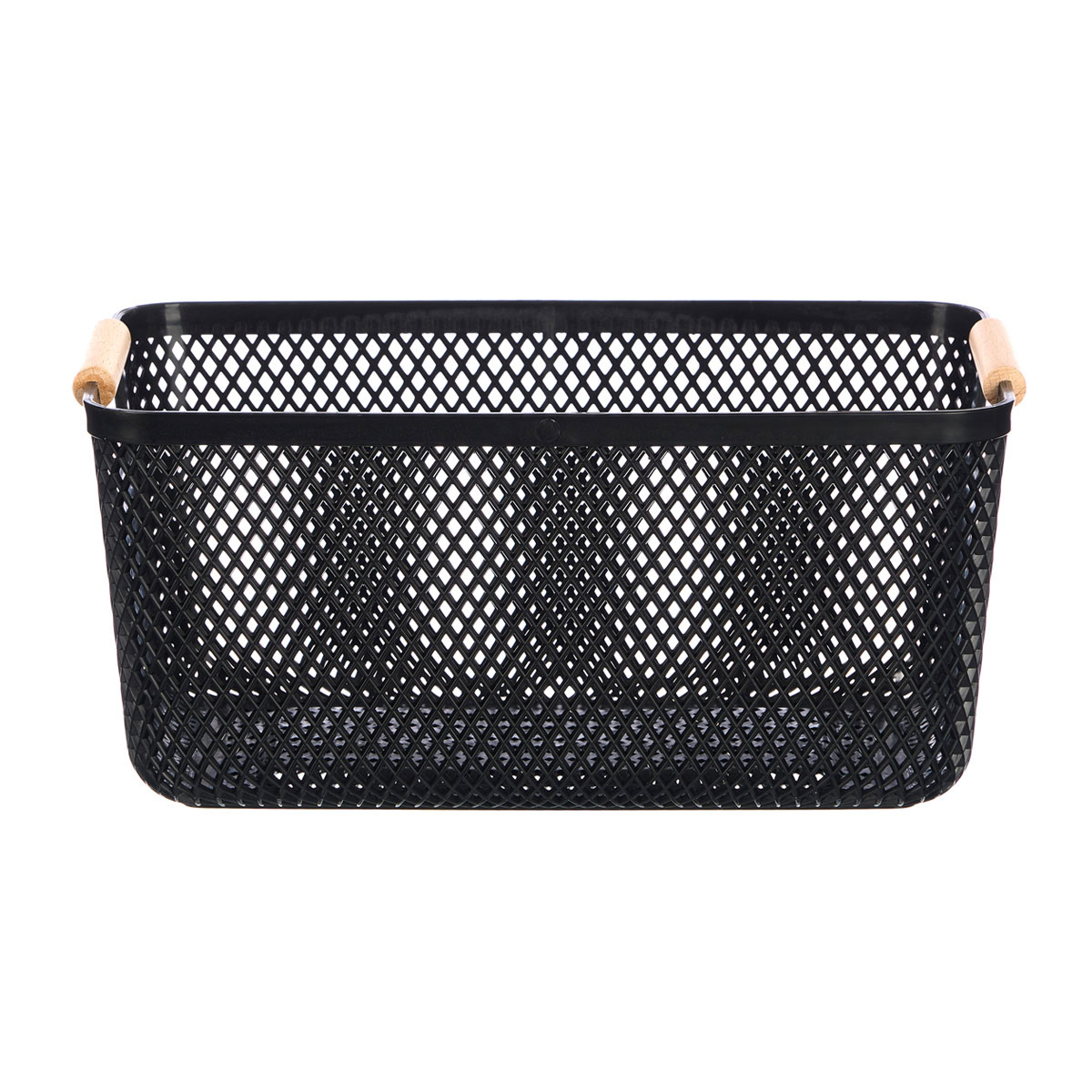 Cesto preto com pega em bambu 36x22cm