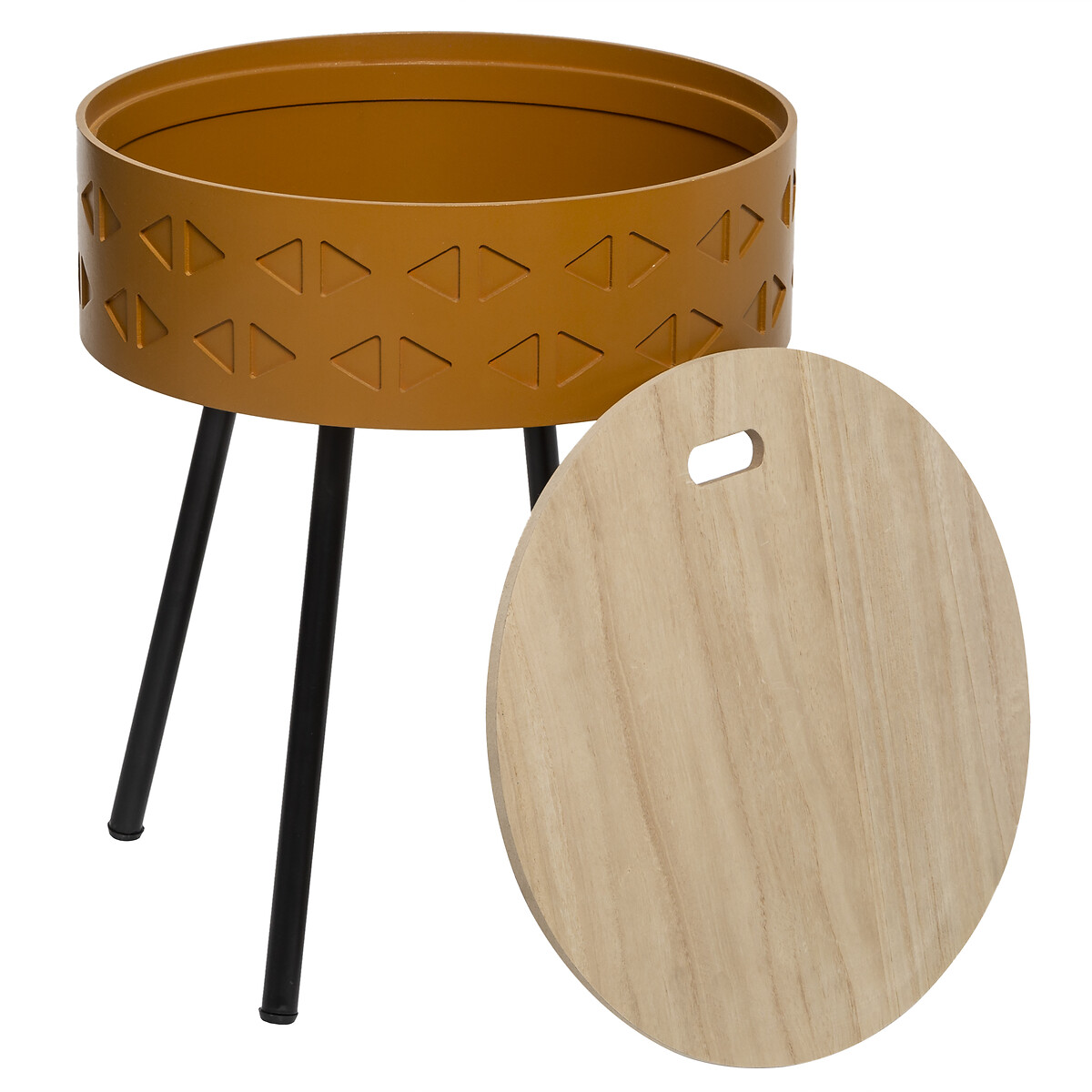 Mesa de apoio SHIRO mostarda em mdf com arrumação