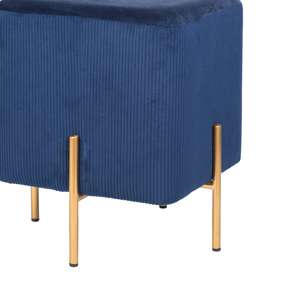 Banqueta Quadrada Azul Em Veludo E P&eacute;s