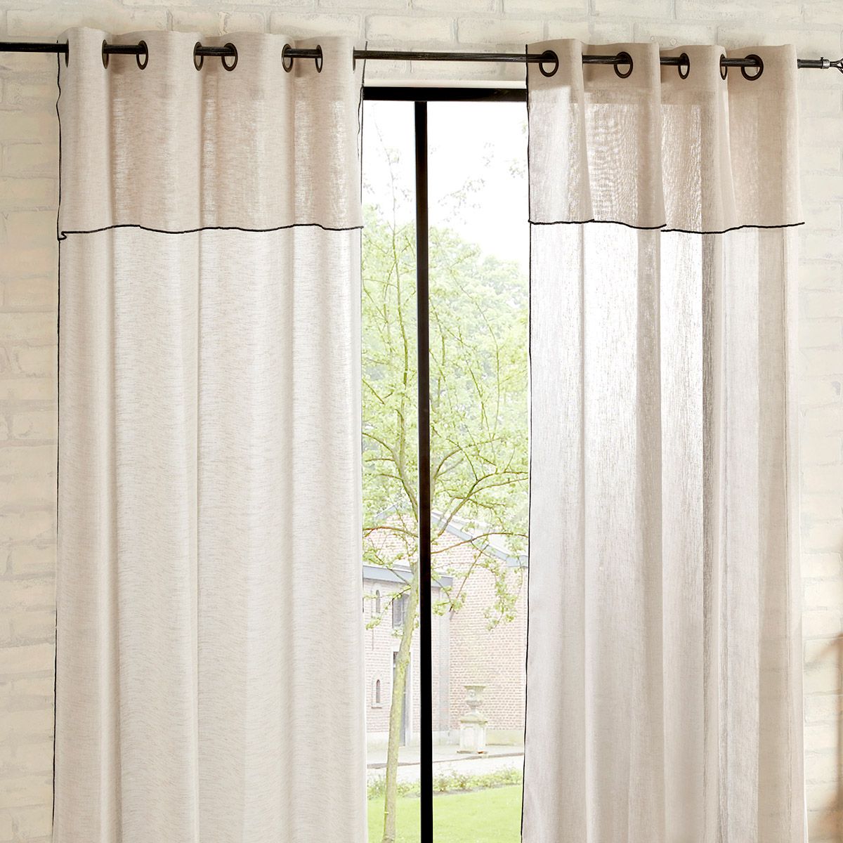 Cortina FRED bege risca preta 140x240cm