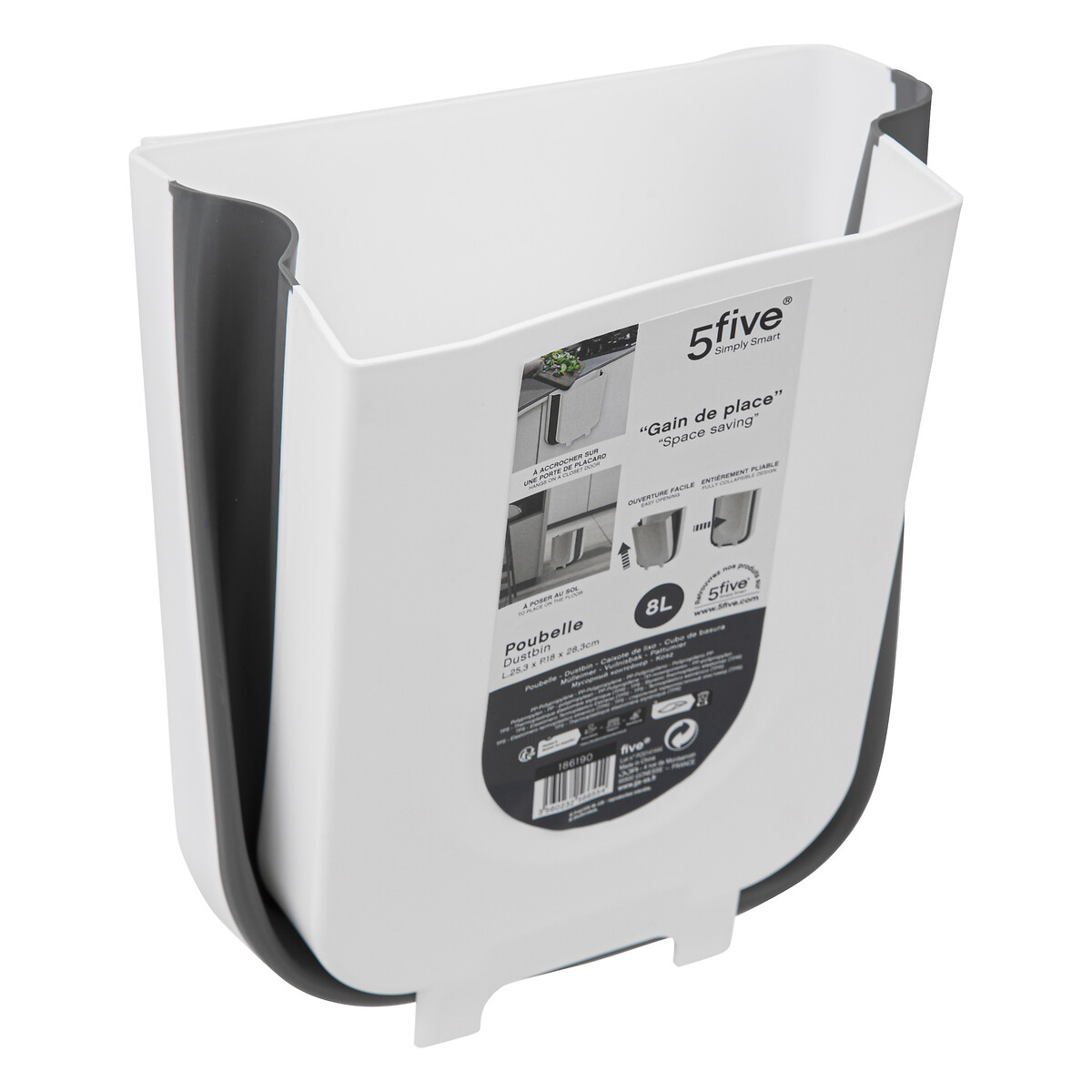 Balde do lixo extensível branco e cinza 8l