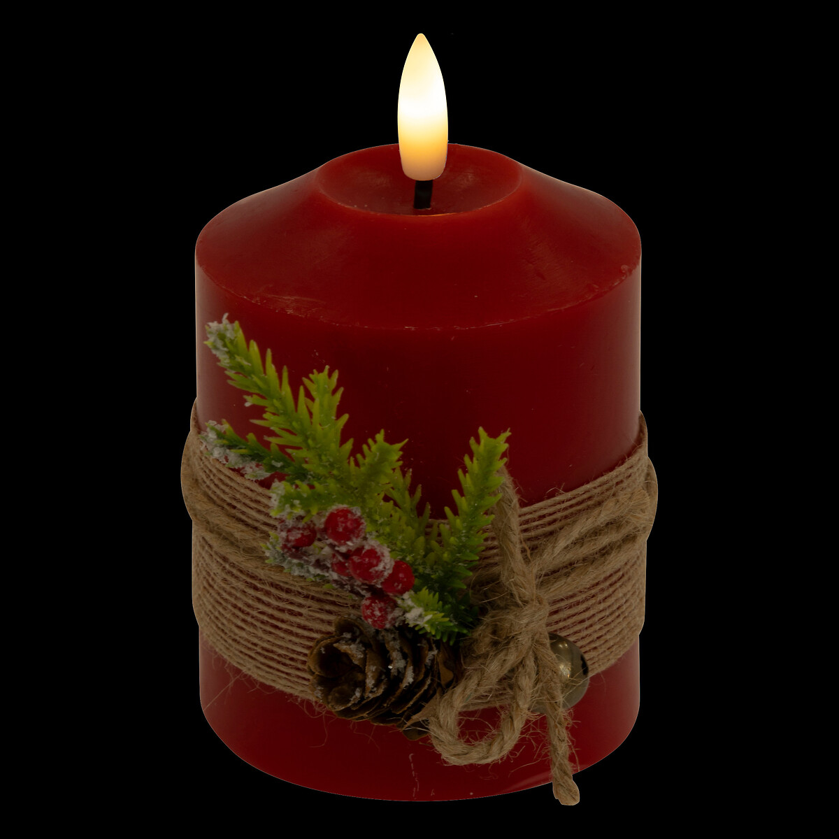 Vela com pinhas e bagas vermelha 12,5cm