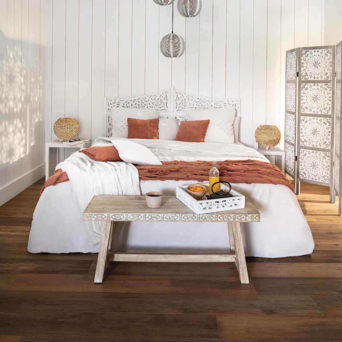 Biombo ETNIK branco com 3 painéis em madeira 169cm