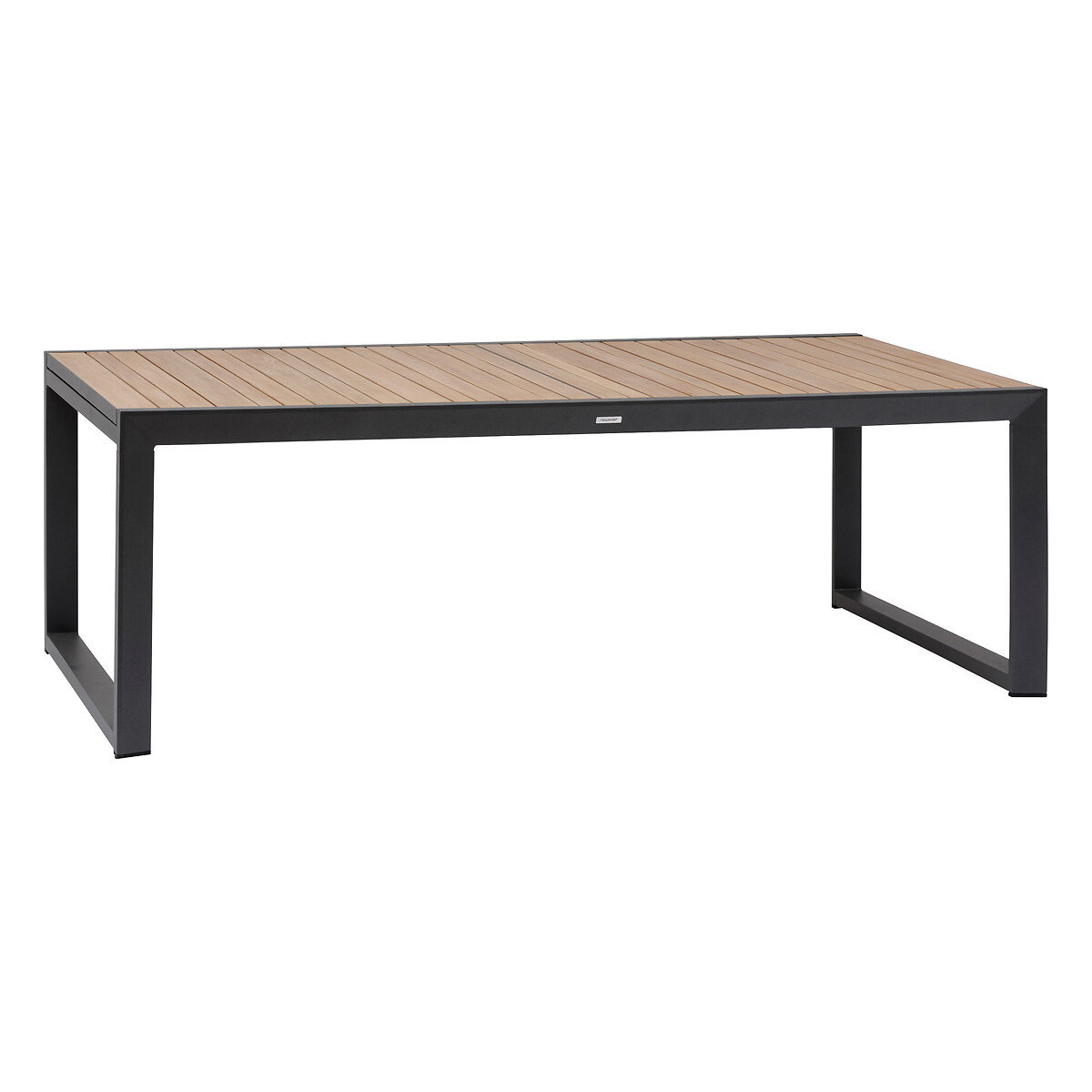 Mesa extens&iacute;vel corvo em alum&iacute;nio e madeira ac&aacute;cia 220-340cm