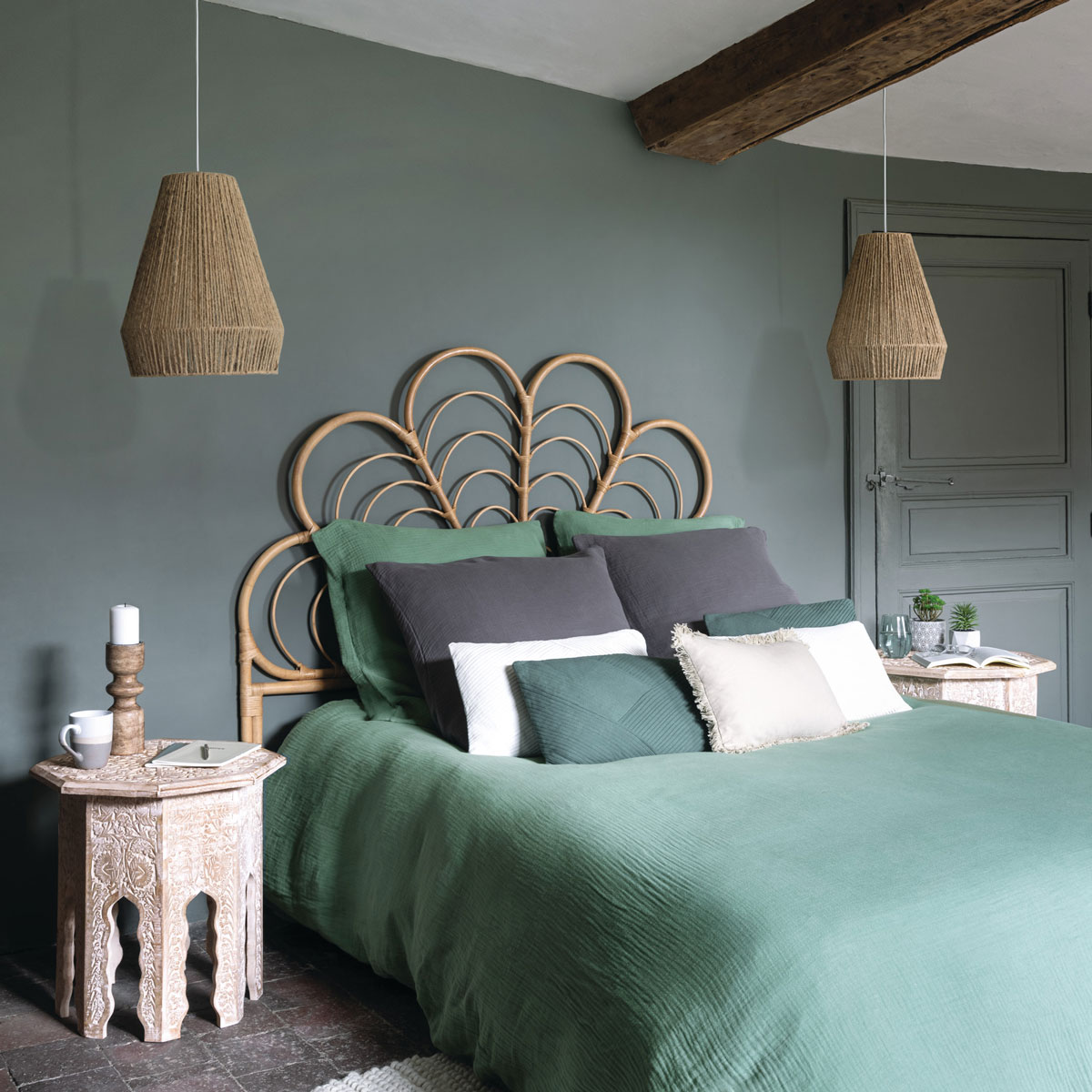 Cabeceira FOLK bege em rattan,  Cabeceira FOLK bege em rattan