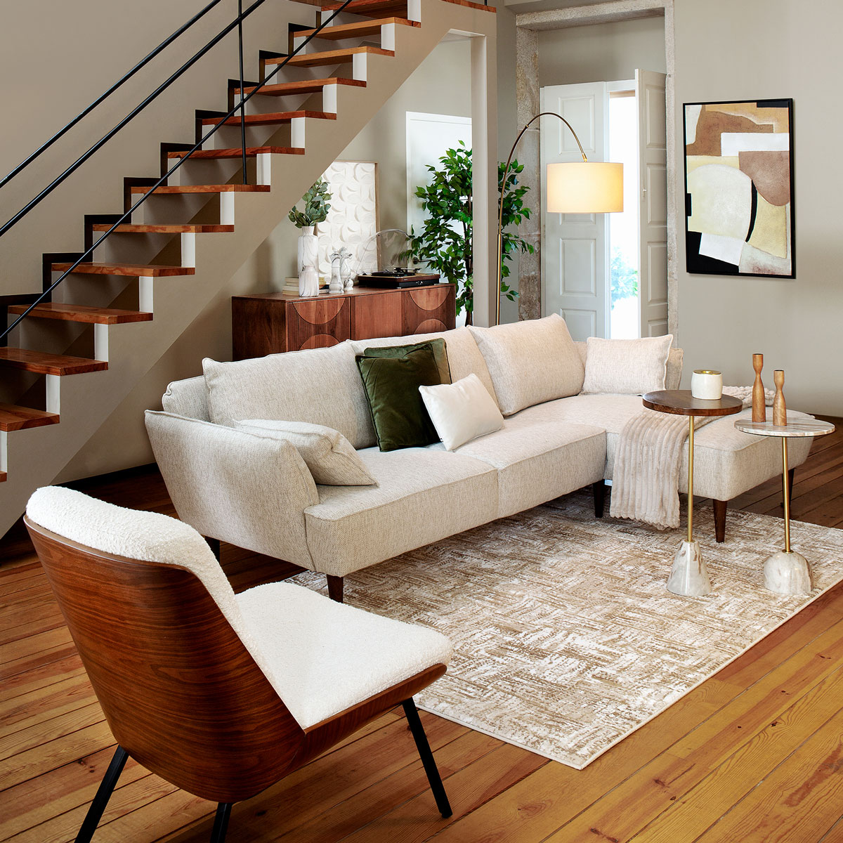 Sof&aacute; BRUGES bege com chaise longue