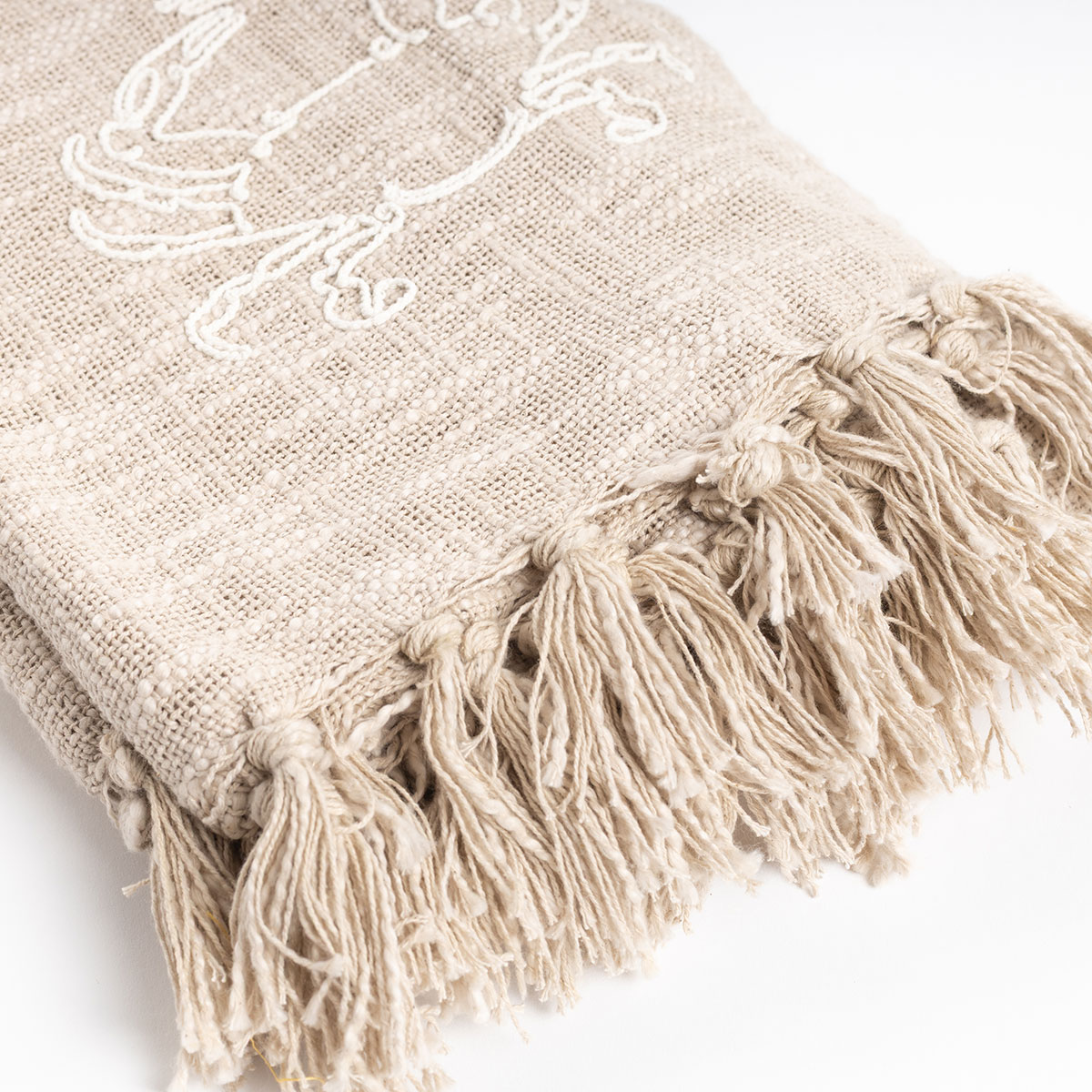 Manta caranguejo HARBOR natural com franjas 125x150cm